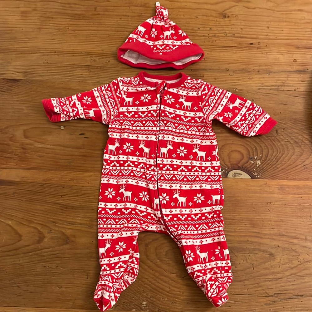 Little Me Red and White holiday Footie Onesie with Hat size Newborn